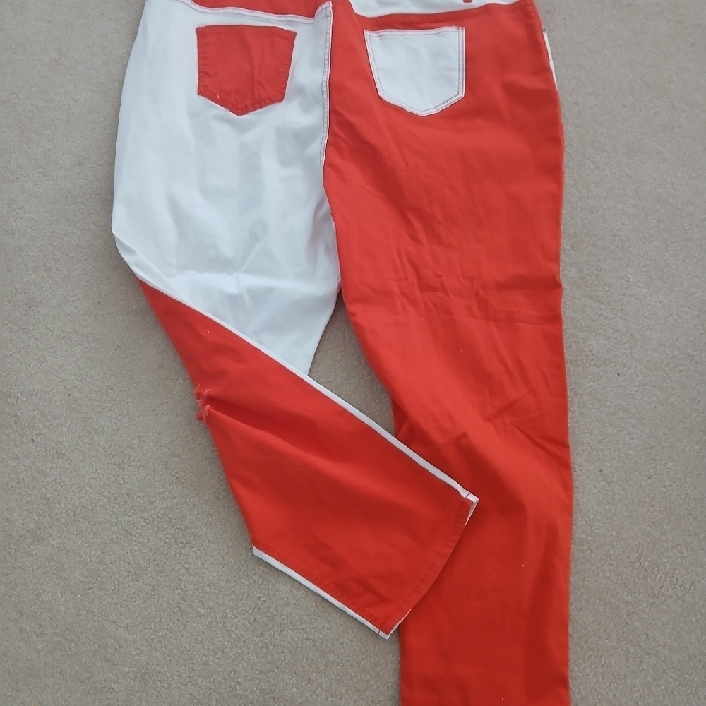 Ashley Stewart distressed red/white colorblock jeans. Size 26 NWT. Fl - Picture 5 of 7